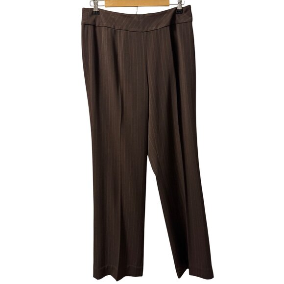 Sharon Young Brown Pinstriped Wide-Leg Trousers Womens Size 10 Polyester Blend - Picture 1 of 12